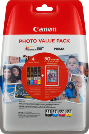 Canon CLI-551 Multipack met fotopapier zwart en kleur