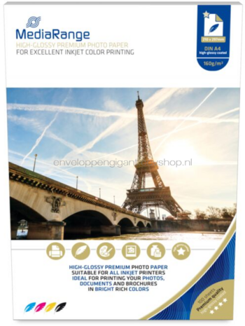 MediaRange Fotopapier Hoogglans | A4 | 160 gr/m&sup2; 100 stuks