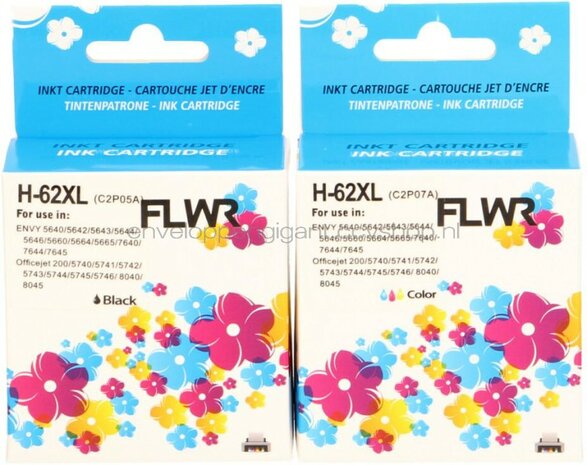 FLWR HP 62XL 2-pack zwart en kleur