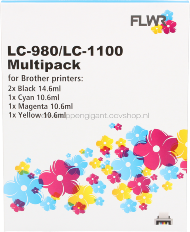 FLWR Brother LC-980 / LC-1100 Multipack zwart en kleur